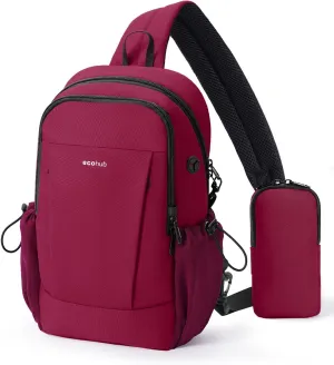 ECOHUB Crossbody Bags for Women Men, Anti-Theft RFID Blocking Sling Backpack with Sturdy SBS Zippers Water Resistant Chest Shoulder Bag Daypack with 9 Pockets Casual Outdoor Hiking, Red