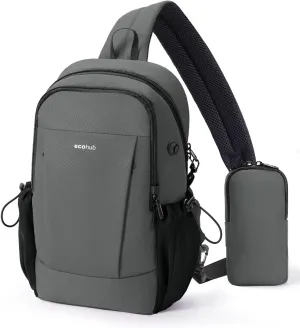 ECOHUB Crossbody Bags for Women Men, Anti-Theft RFID Blocking Sling Backpack with Sturdy SBS Zippers Water Resistant Chest Shoulder Bag Daypack with 9 Pockets Travel Hiking, Grey