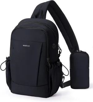 ECOHUB Crossbody Bags for Women Men, Anti-Theft RFID Blocking Sling Backpack with Sturdy SBS Zippers Water Resistant Chest Shoulder Bag Daypack with 9 Pockets Travel Work Hiking, Black