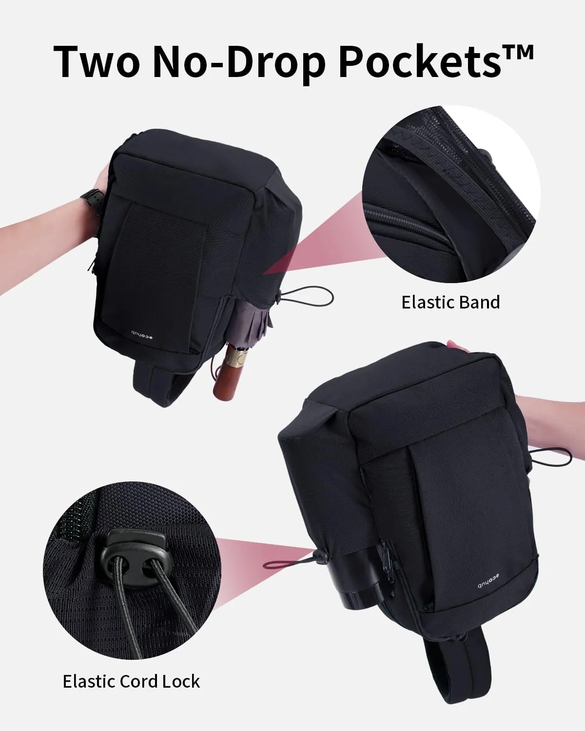 ECOHUB Crossbody Bags for Women Men, Anti-Theft RFID Blocking Sling Backpack with Sturdy SBS Zippers Water Resistant Chest Shoulder Bag Daypack with 9 Pockets Travel Work Hiking, Black