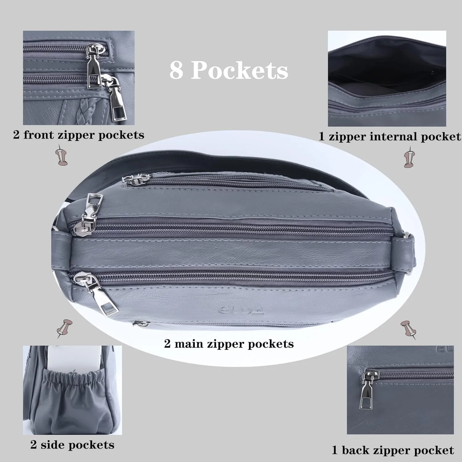 ELDA Purses for Women Pocketbooks Soft PU Leather Ladies Crossbody Purse Multi Pocket Shoulder Bag