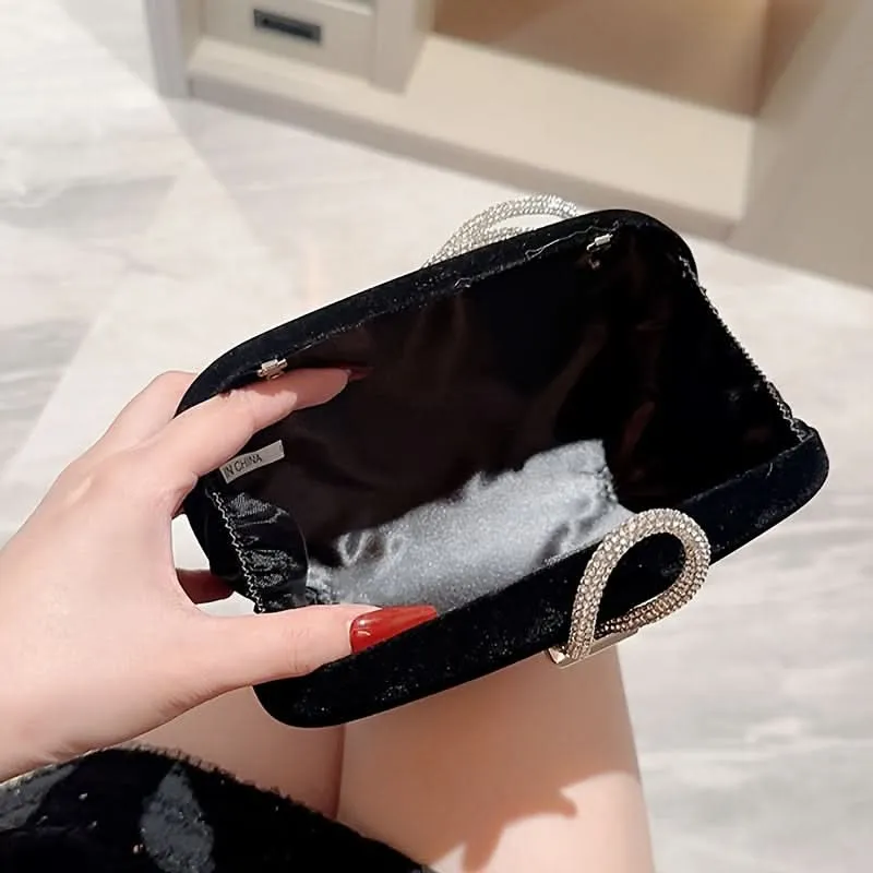 Elegant Black Magnetic Clutch, Formal Evening Bag