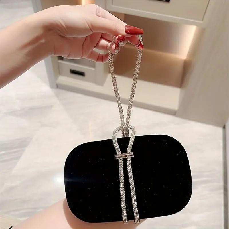 Elegant Black Magnetic Clutch, Formal Evening Bag