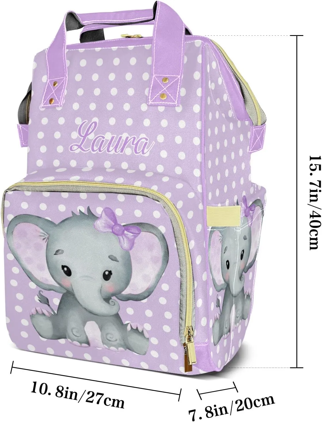 Elephant Purple Diaper Bags Customized Mummy Nursing Casual Daypack Hiking Camping Bags for Mom