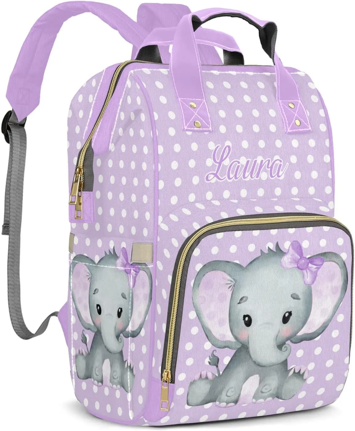 Elephant Purple Diaper Bags Customized Mummy Nursing Casual Daypack Hiking Camping Bags for Mom