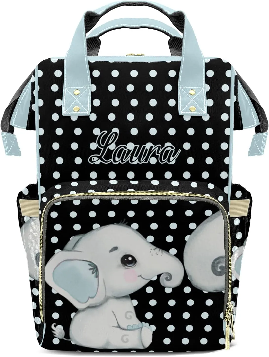 Elephant Wave Point Personalized Diaper Bags Waterproof Backpack Shoulder Daypack for Mother's Day Gifts
