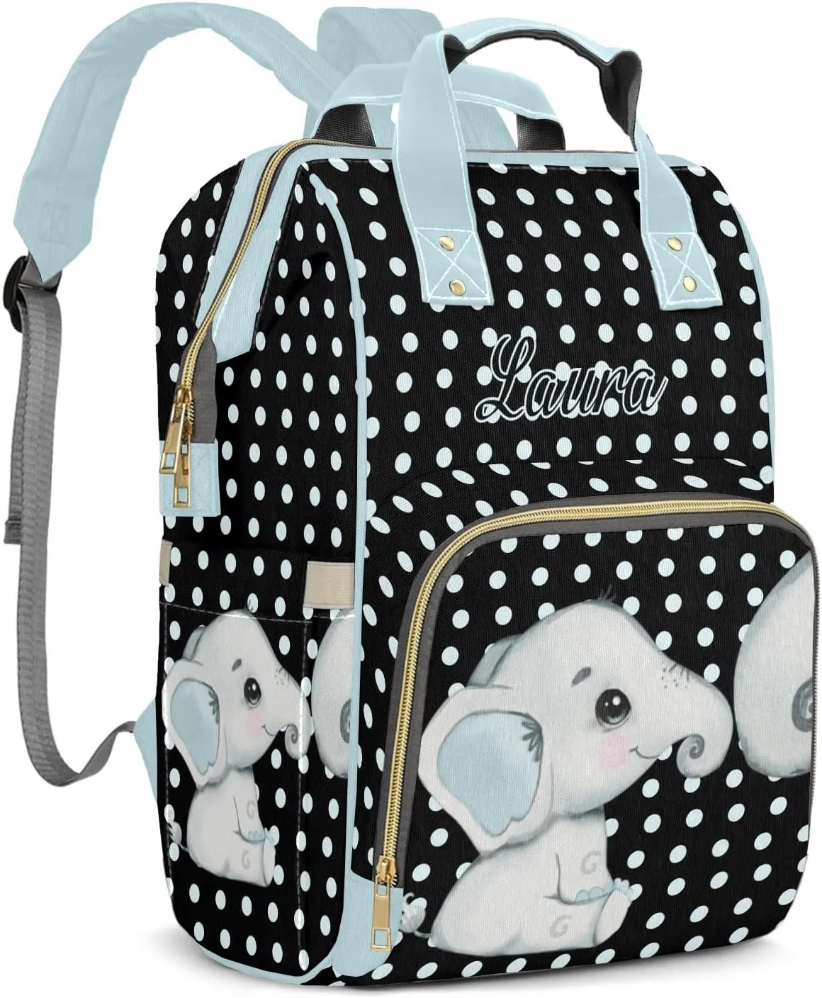 Elephant Wave Point Personalized Diaper Bags Waterproof Backpack Shoulder Daypack for Mother's Day Gifts