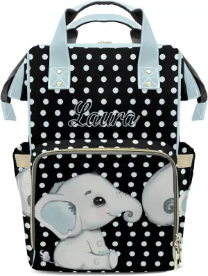 Elephant Wave Point Personalized Diaper Bags Waterproof Backpack Shoulder Daypack for Mother's Day Gifts