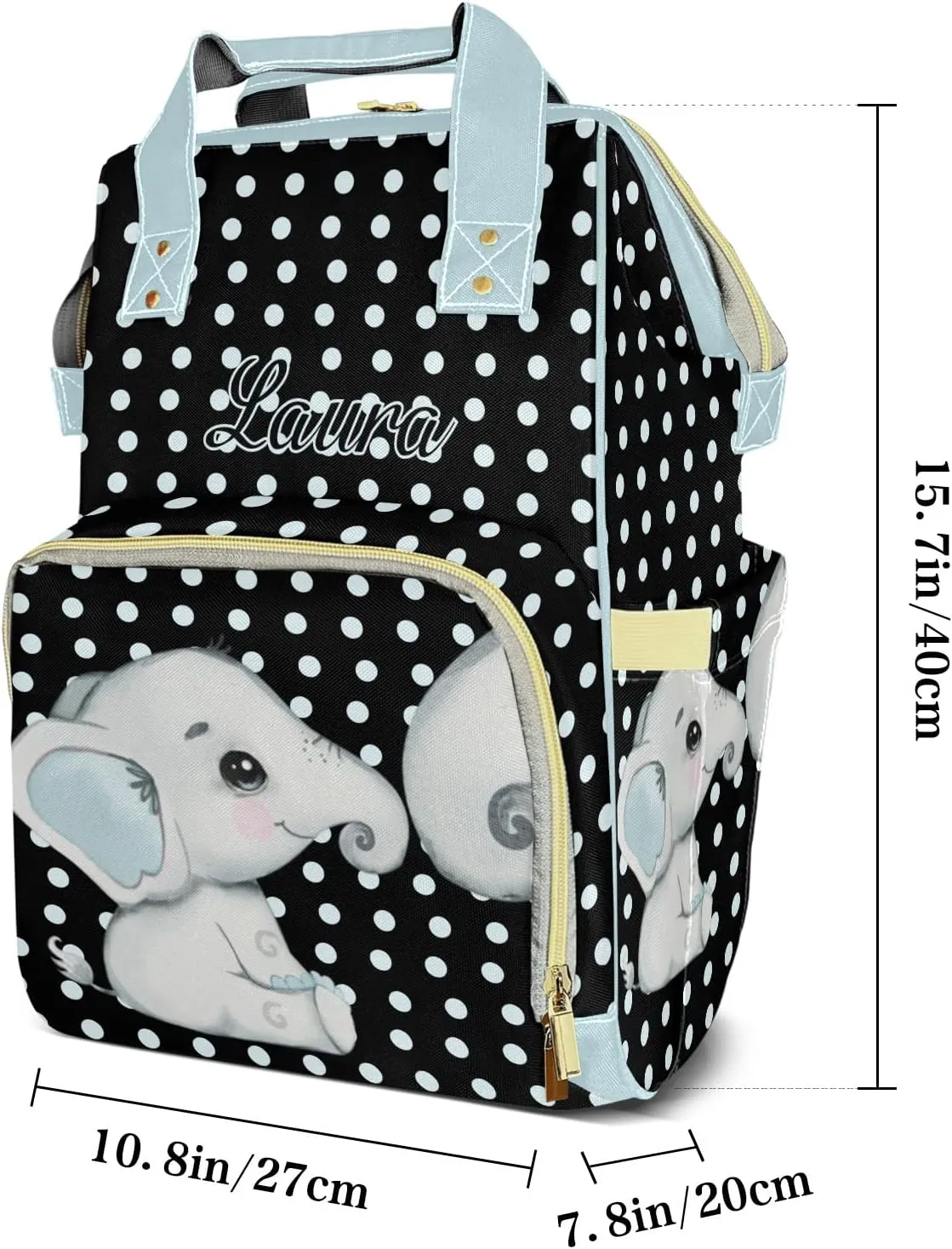 Elephant Wave Point Personalized Diaper Bags Waterproof Backpack Shoulder Daypack for Mother's Day Gifts