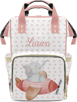 Elephant Wave Point Pink Diaper Bags Backpack Customized Baby Bag Nursing Nappy Bag Travel Tote Gifts for Women