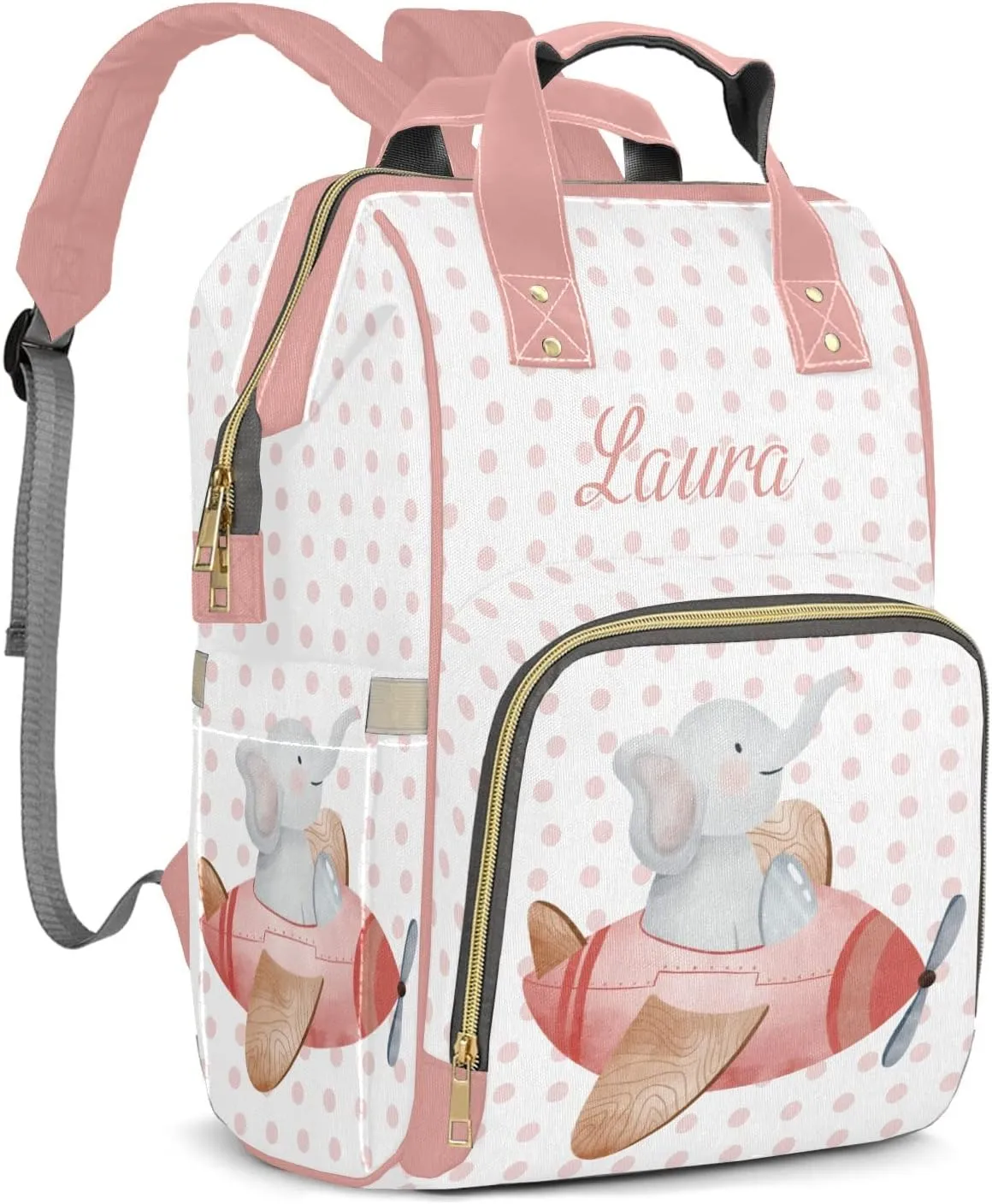 Elephant Wave Point Pink Diaper Bags Backpack Customized Baby Bag Nursing Nappy Bag Travel Tote Gifts for Women