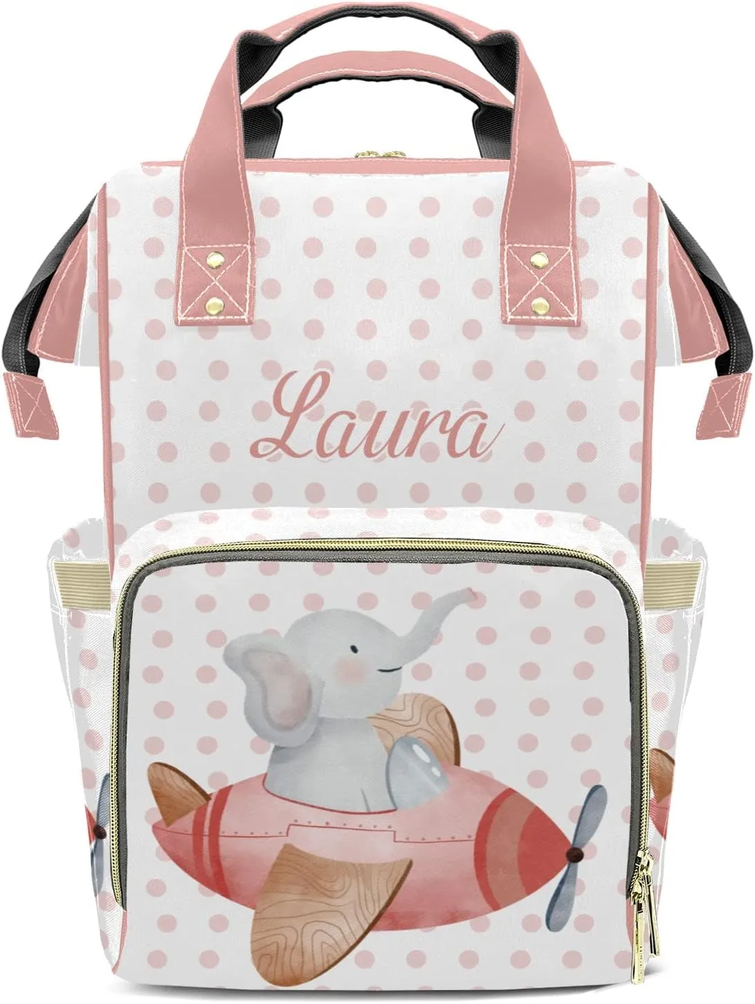 Elephant Wave Point Pink Diaper Bags Backpack Customized Baby Bag Nursing Nappy Bag Travel Tote Gifts for Women