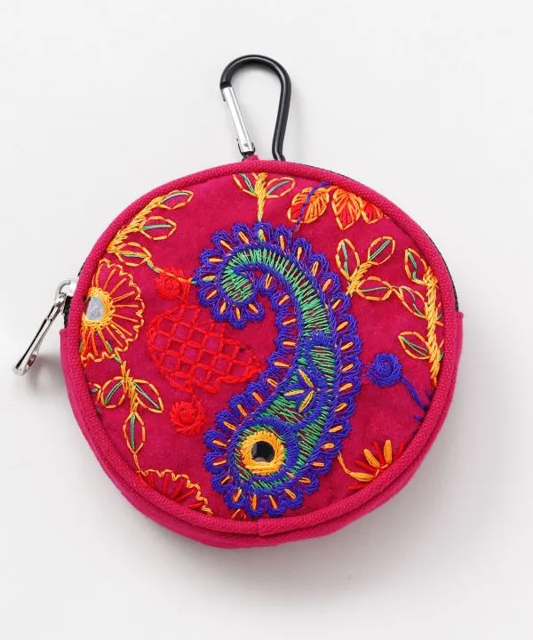 Embroidered Round Pouch