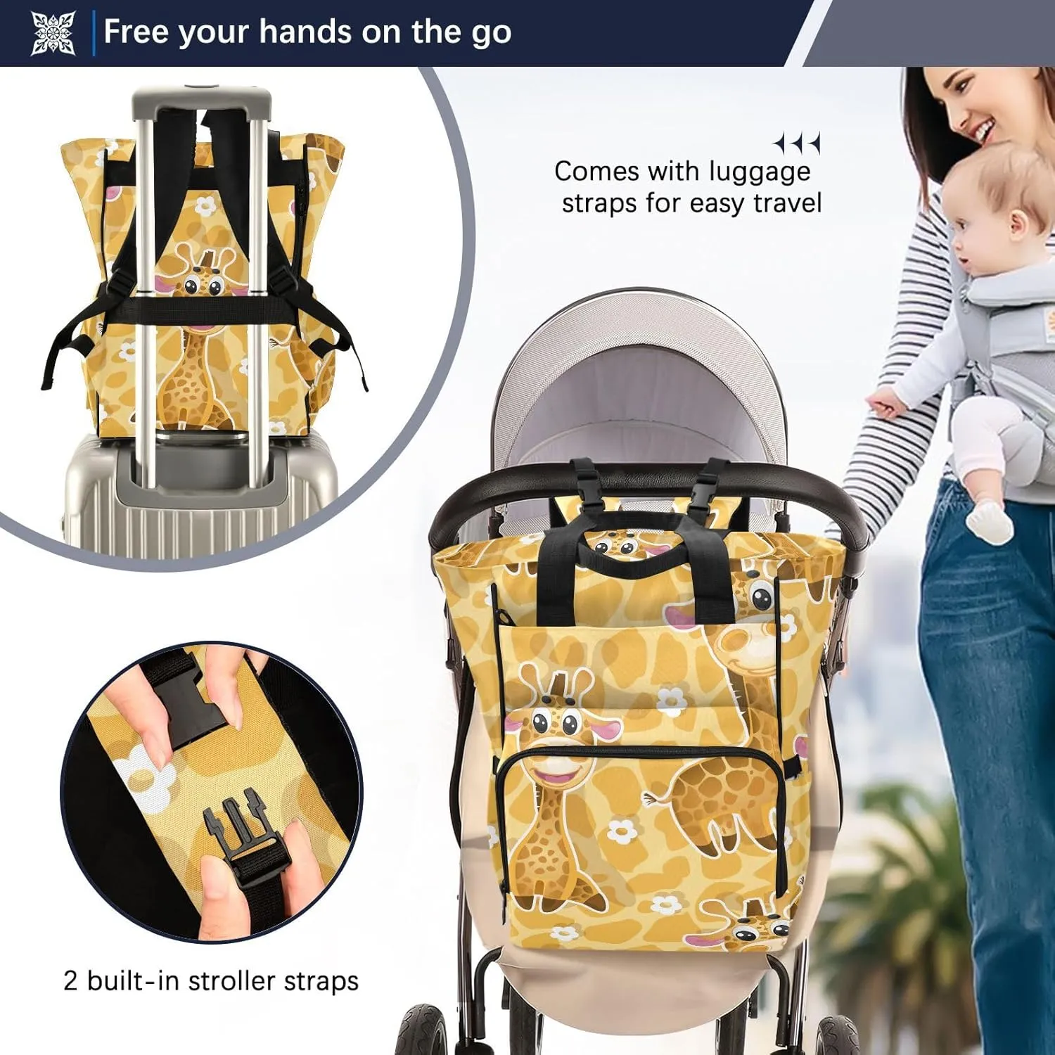 Emelivor Cartoon Giraffe Diaper Bag Backpack Large Capacity Travel Baby Bags Backpack Diaper Bags for Boy Girl Mom Dad Women