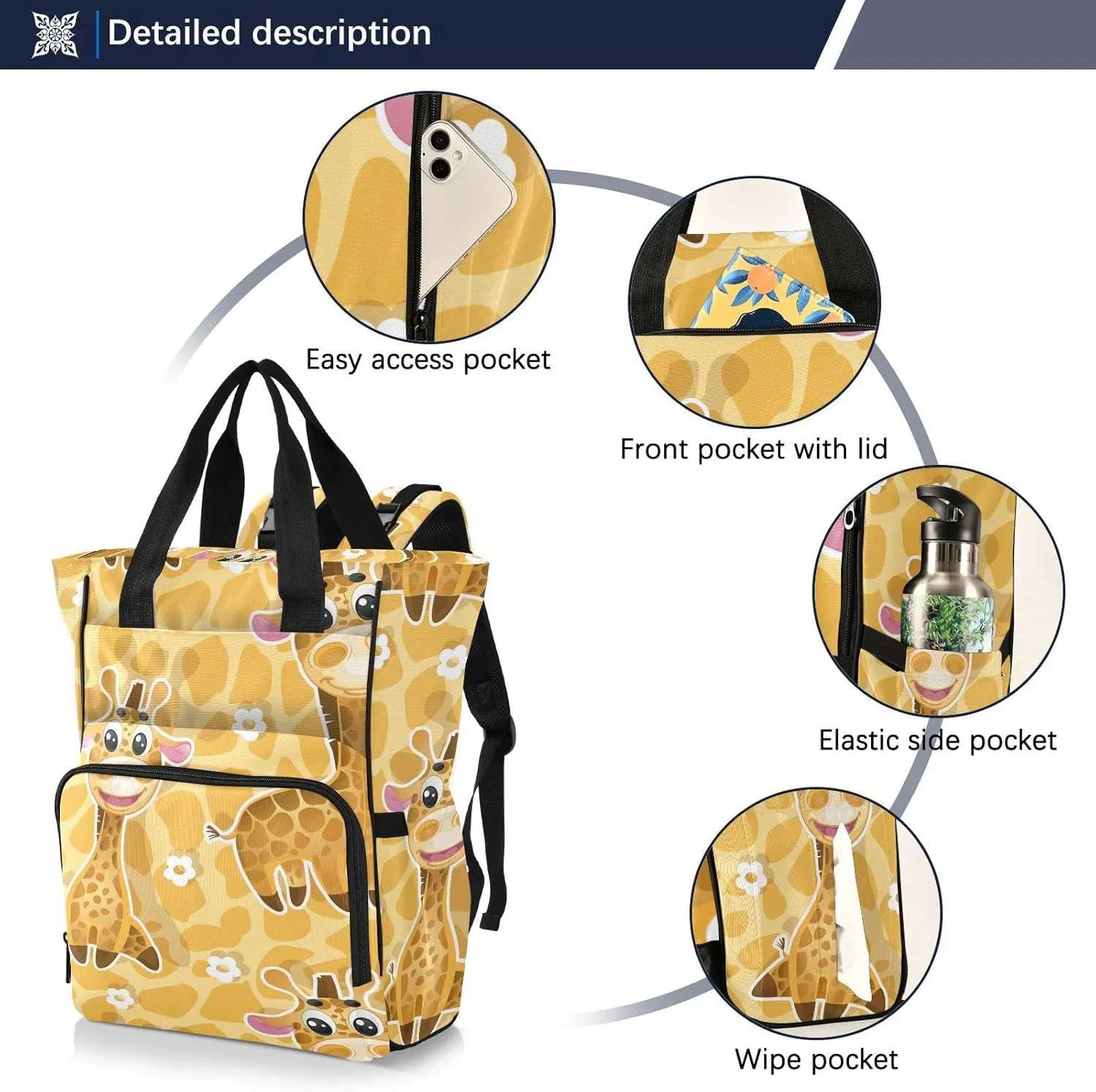 Emelivor Cartoon Giraffe Diaper Bag Backpack Large Capacity Travel Baby Bags Backpack Diaper Bags for Boy Girl Mom Dad Women
