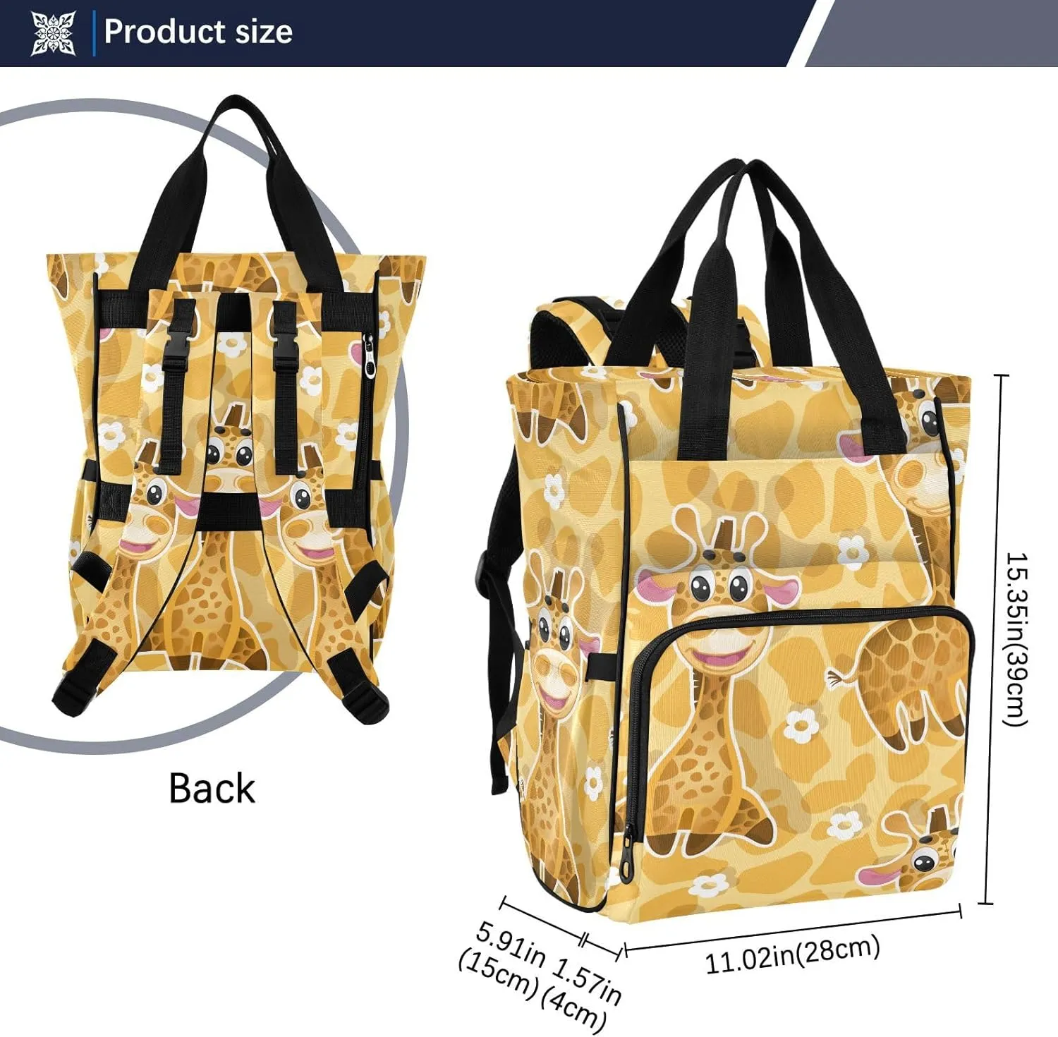 Emelivor Cartoon Giraffe Diaper Bag Backpack Large Capacity Travel Baby Bags Backpack Diaper Bags for Boy Girl Mom Dad Women