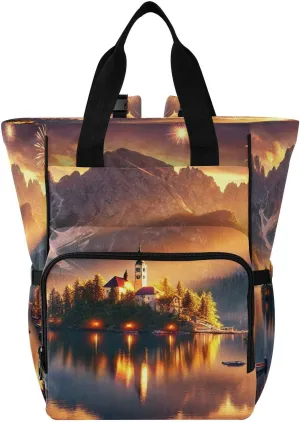 Emelivor Lake Shore Orange Diaper Bag Backpack Insulated Pockets Organizer Bag Diaper Backpack for Boy Girl Travel Mom Women Men