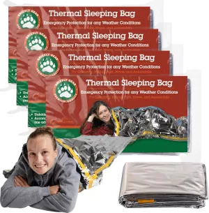 Emergency Thermal Mylar Sleeping Bags - Ultra Compact for Camping, Survival, Disaster Bivouac Shelter - Pocket Sized, Unfolds to 7ft x 3ft -Retains 90% of Body Heat and Repels Wind and Water