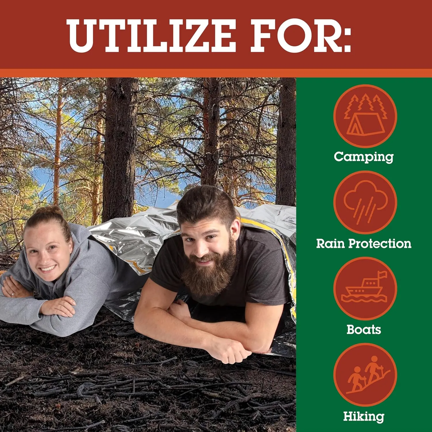 Emergency Thermal Mylar Sleeping Bags - Ultra Compact for Camping, Survival, Disaster Bivouac Shelter - Pocket Sized, Unfolds to 7ft x 3ft -Retains 90% of Body Heat and Repels Wind and Water