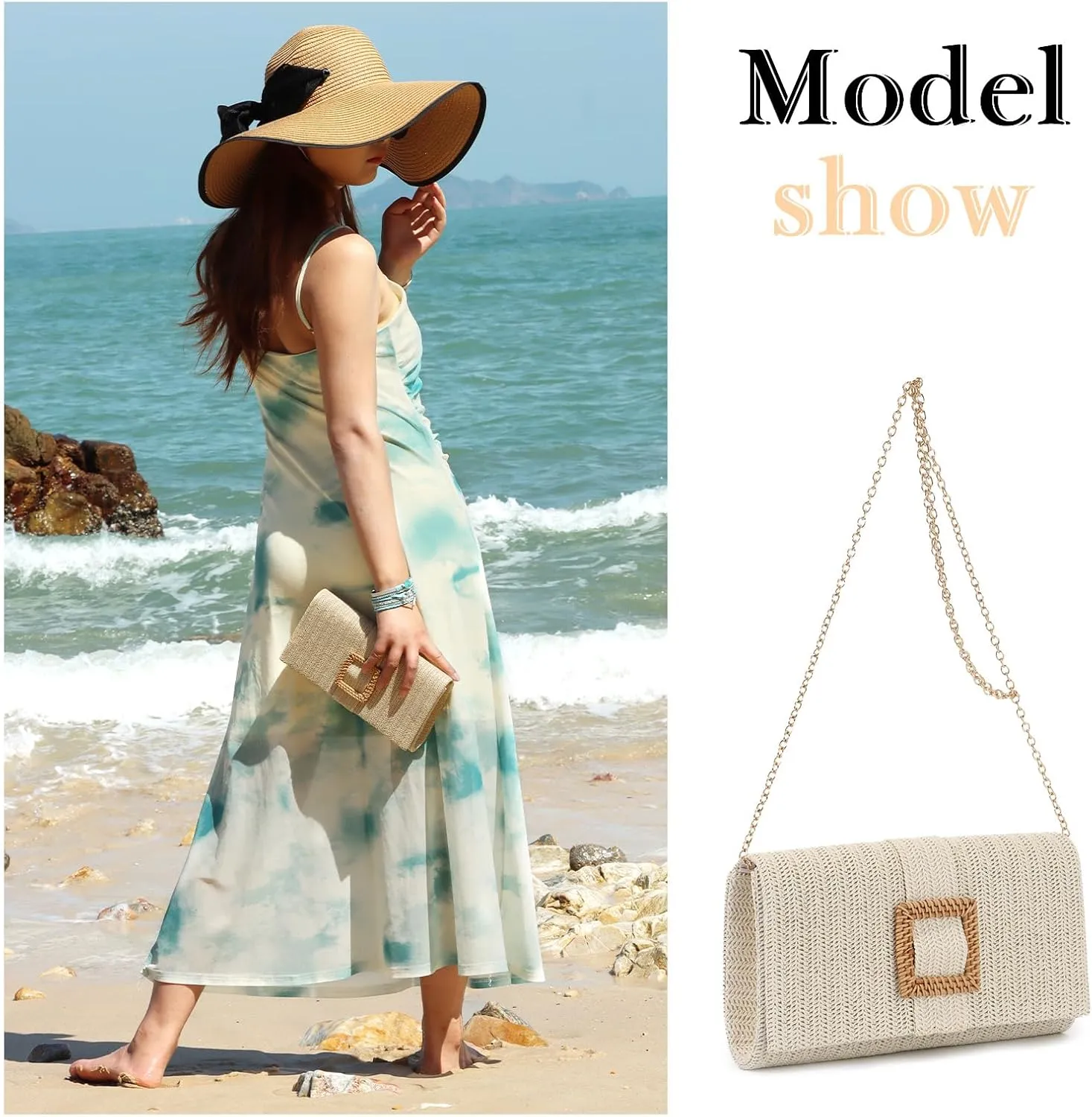 Emprier Straw Clutch Purses for Women Summer Beach Bag Raffia Crossbody Purse Woven Envelope Handbag