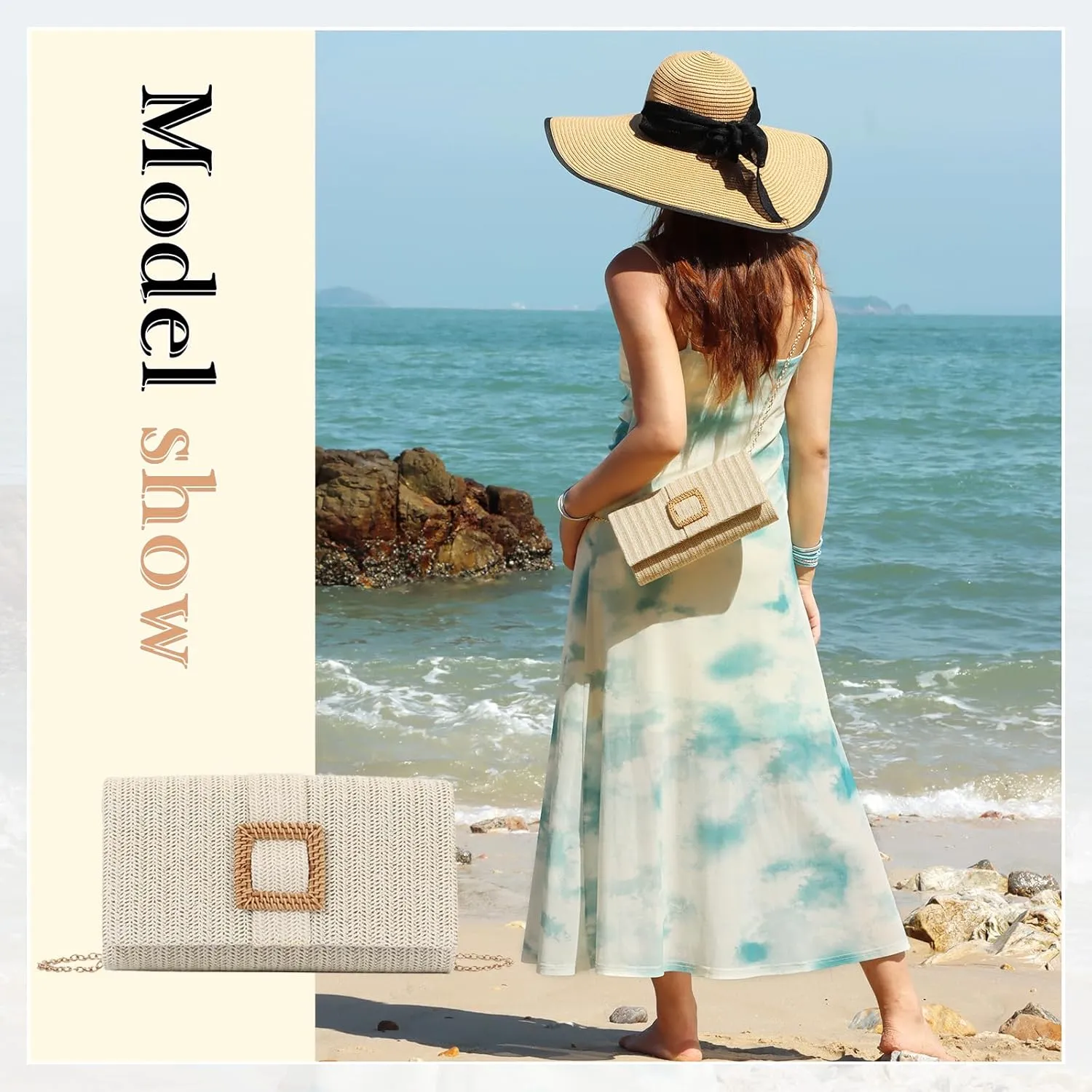 Emprier Straw Clutch Purses for Women Summer Beach Bag Raffia Crossbody Purse Woven Envelope Handbag