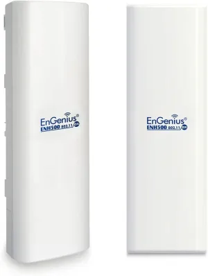 EnGenius ENH500-AX KIT 5GHz Wi-Fi 6 (802.11ax) 2x2 Outdoor Wireless Bridge, up to 1,200 Mbps, high 26 dBm Transmit Power, high gain 16 dBi Integrated Directional Antenna, IP55-rated (2-Pack)