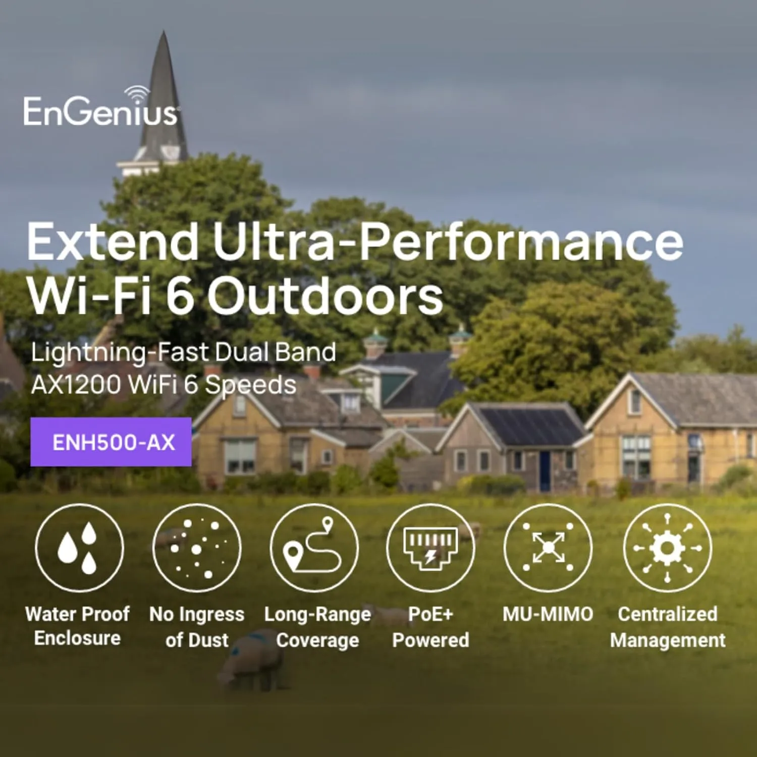 EnGenius ENH500-AX KIT 5GHz Wi-Fi 6 (802.11ax) 2x2 Outdoor Wireless Bridge, up to 1,200 Mbps, high 26 dBm Transmit Power, high gain 16 dBi Integrated Directional Antenna, IP55-rated (2-Pack)