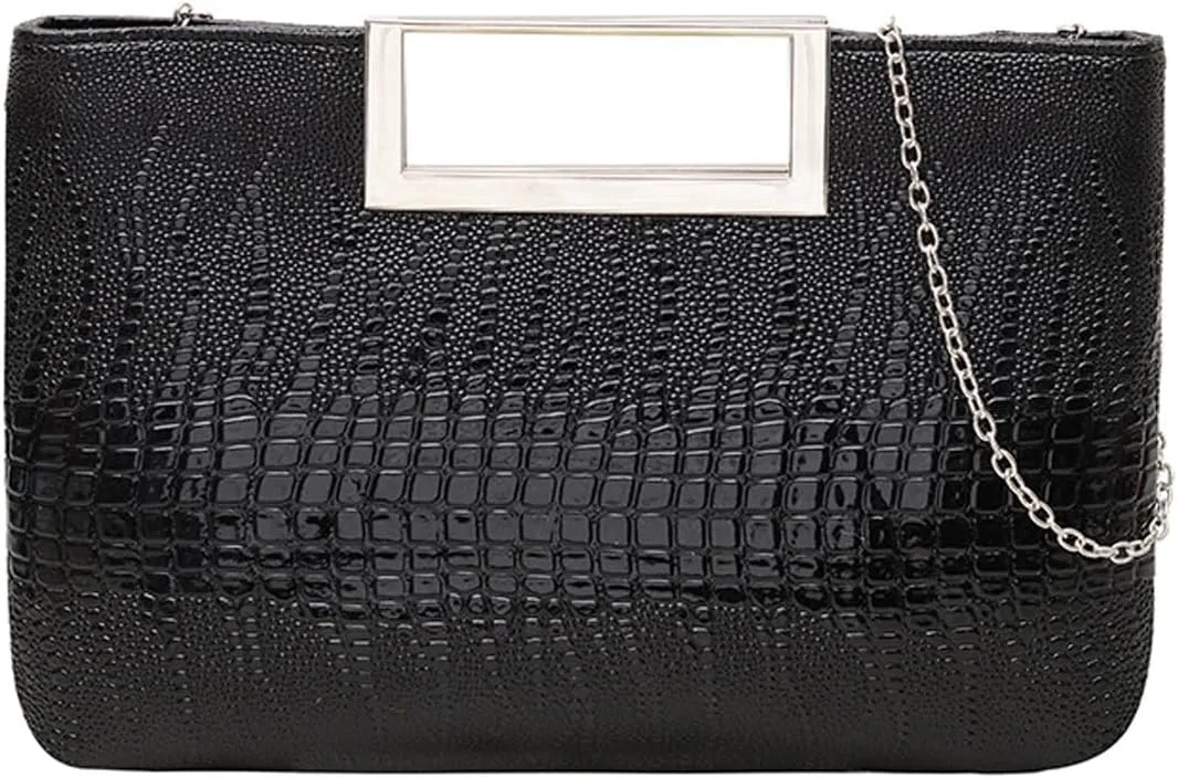 Entchin Clutch Purses for Women, Crocodile Pattern Vegan Leather Handbag, Detachable Chain Strap Crossbody Shoulder Bag