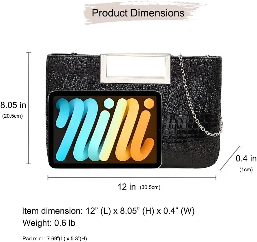 Entchin Clutch Purses for Women, Crocodile Pattern Vegan Leather Handbag, Detachable Chain Strap Crossbody Shoulder Bag