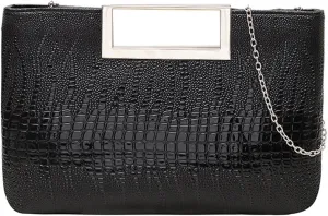 Entchin Clutch Purses for Women, Crocodile Pattern Vegan Leather Handbag, Detachable Chain Strap Crossbody Shoulder Bag