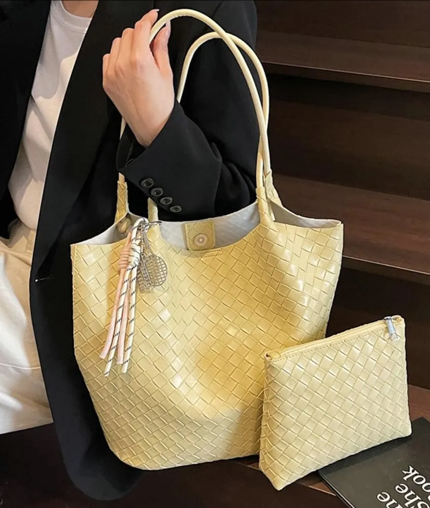 Epsion Summer Woven Tote Bag for Women Shoulder Handbags PU Leather Large Purse Beach Travel 2025