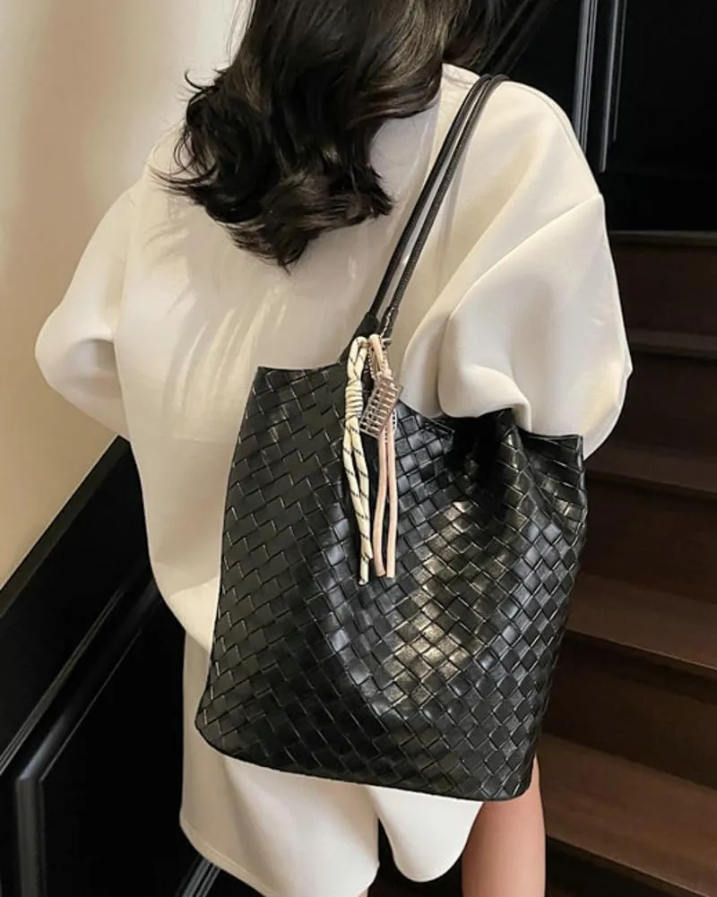 Epsion Summer Woven Tote Bag for Women Shoulder Handbags PU Leather Large Purse Beach Travel 2025