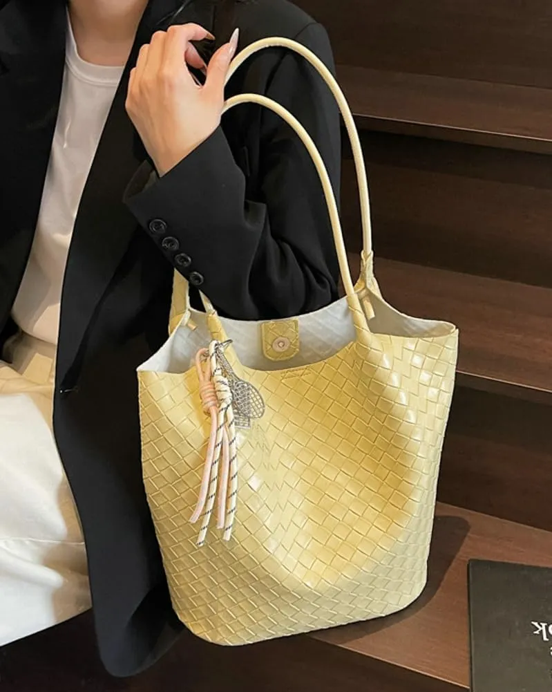 Epsion Summer Woven Tote Bag for Women Shoulder Handbags PU Leather Large Purse Beach Travel 2025