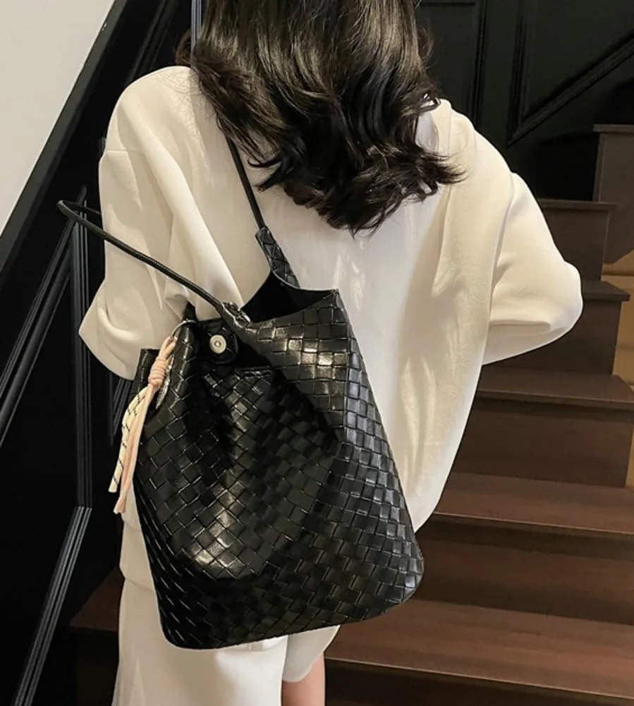 Epsion Summer Woven Tote Bag for Women Shoulder Handbags PU Leather Large Purse Beach Travel 2025