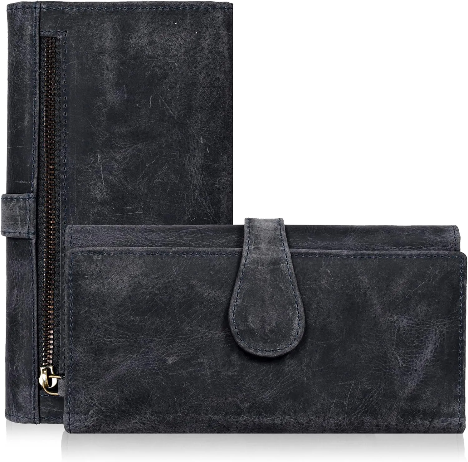 ESTALON Leather Long Bifold Wallet for Women | RFID Blocking | 11 Card Organizer Slots | 3 ID Windows | Trendy Women's Travel Wallet | Ladies Clutch Purse | Gifts for Her | Mother's Day Gift | Blue