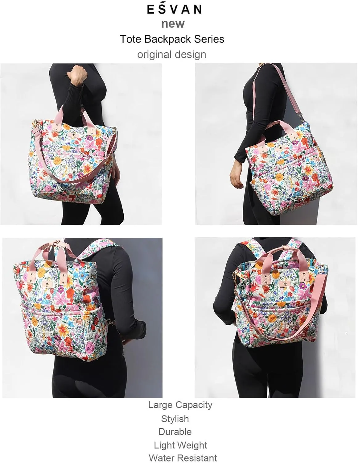 ESVAN Diaper Tote Bag Totepack Backpack Crossbody Bag 3 in 1 for Women Laptop Backpack Multifunctional with Insulated Pockets