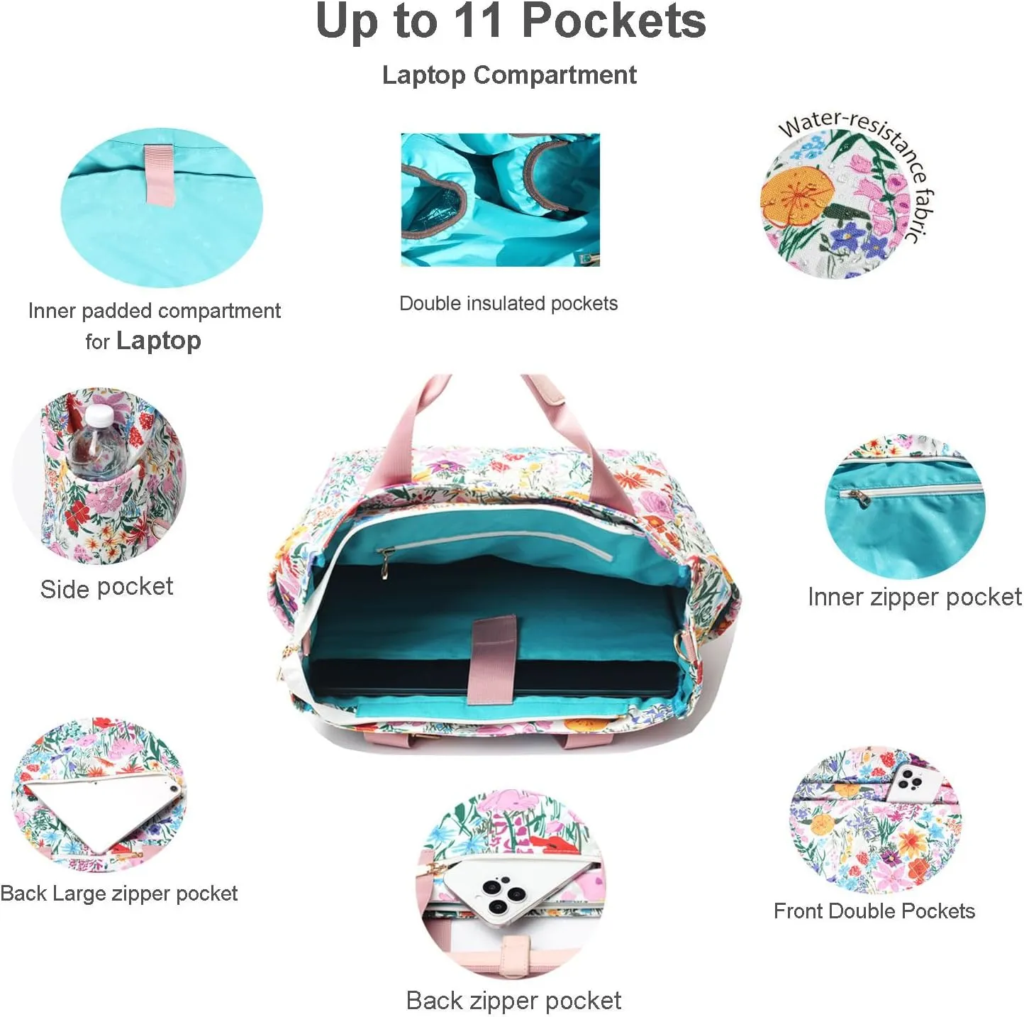 ESVAN Diaper Tote Bag Totepack Backpack Crossbody Bag 3 in 1 for Women Laptop Backpack Multifunctional with Insulated Pockets