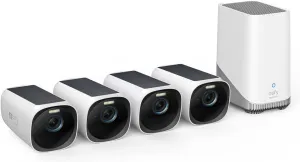 eufy Security eufyCam S330 (eufyCam 3) 4-Cam Kit, Security Camera Outdoor Wireless, 4K with Integrated Solar Panel, Face Recognition AI, Expandable Local Storage, Spotlight, No Monthly Fee