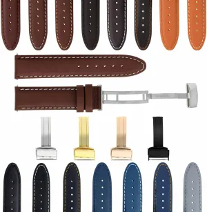 Ewatchparts 18-19-20-22-24mm Genuine Classic Men's Leather Watch Band Strap with Clasp Compatible with Zenith Watch