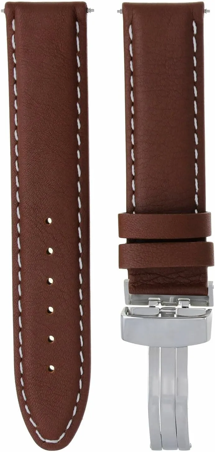 Ewatchparts 18-19-20-22-24mm Genuine Classic Men's Leather Watch Band Strap with Clasp Compatible with Zenith Watch