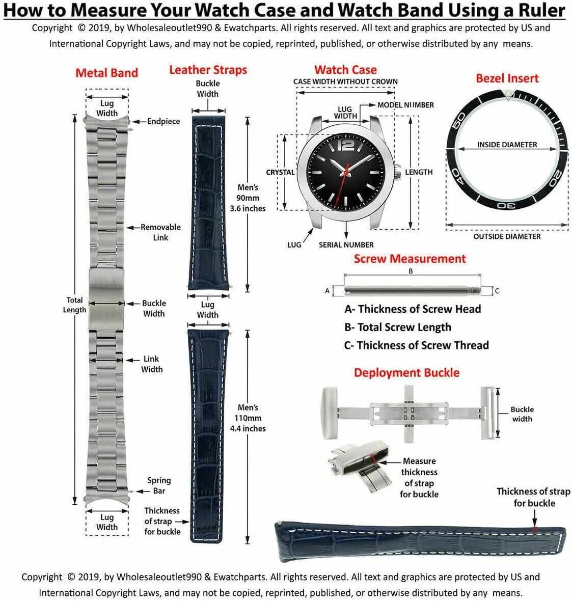 Ewatchparts 18-19-20-22-24mm Genuine Classic Men's Leather Watch Band Strap with Clasp Compatible with Zenith Watch