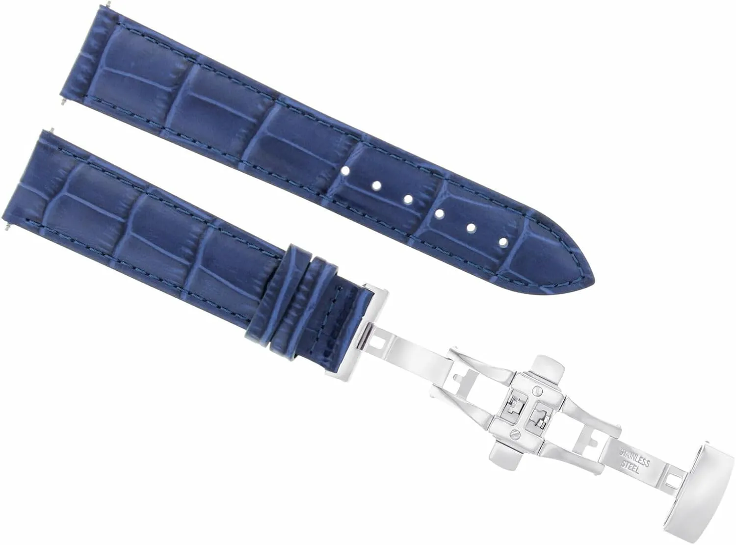Ewatchparts 19mm Leather Watch Band Strap Compatible With Patek Phillipe Watch Butterfly Clasp Blue