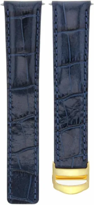 Ewatchparts 20mm Leather Watch Band Strap Gold Deployment Clasp Compatible With Cartier Tank Watch Blue