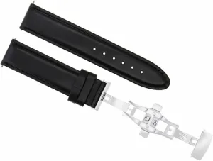 Ewatchparts 20mm Smooth Leather Watch Band Strap Deployment Clasp Buckle Compatible With IWC Pilot Black