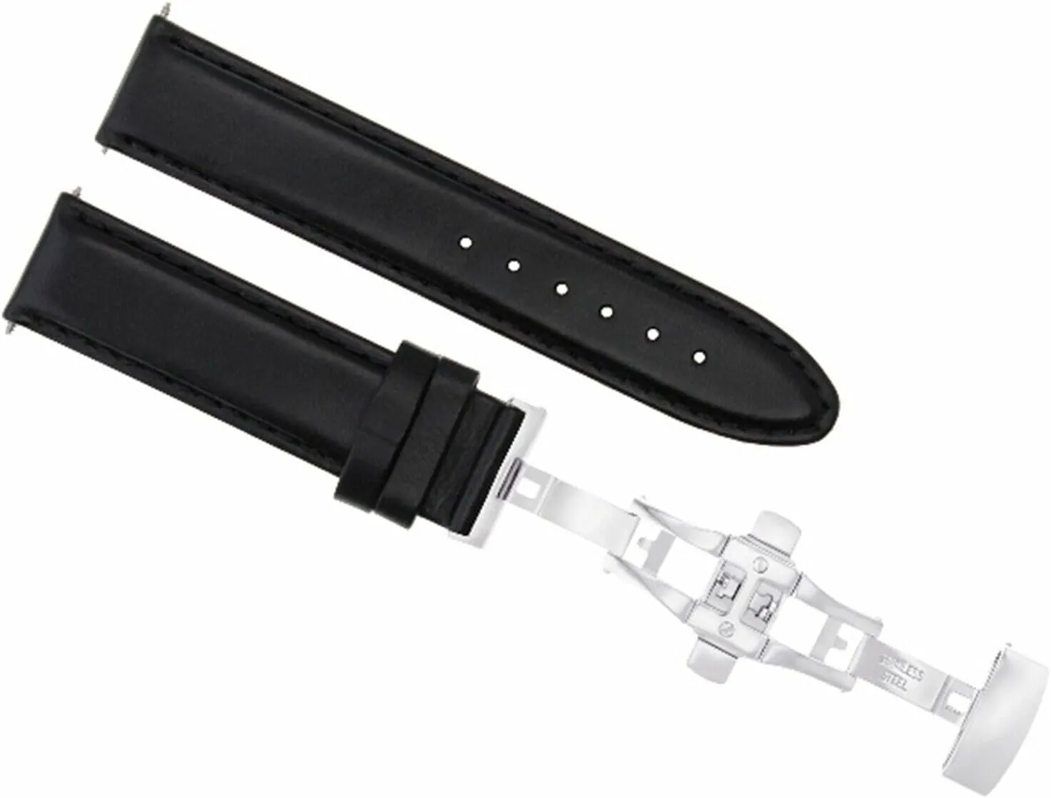 Ewatchparts 20mm Smooth Leather Watch Band Strap Deployment Clasp Buckle Compatible With IWC Pilot Black