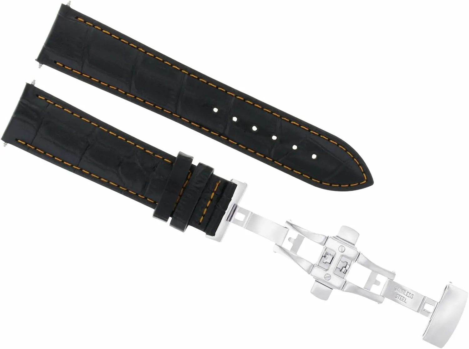 Ewatchparts 22mm Leather Watch Band Strap Deployment Clasp Compatible With Vacheron Constantin Black With Orange Stitching