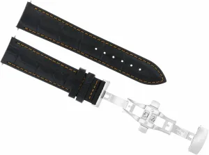 Ewatchparts 22mm Leather Watch Band Strap Deployment Clasp Compatible With Vacheron Constantin Black With Orange Stitching