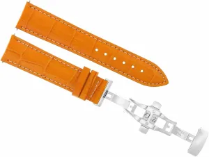 Ewatchparts 22mm Leather Watch Band Strap Deployment Compatible With Omega Seamaster Planet Orange With White Stitching