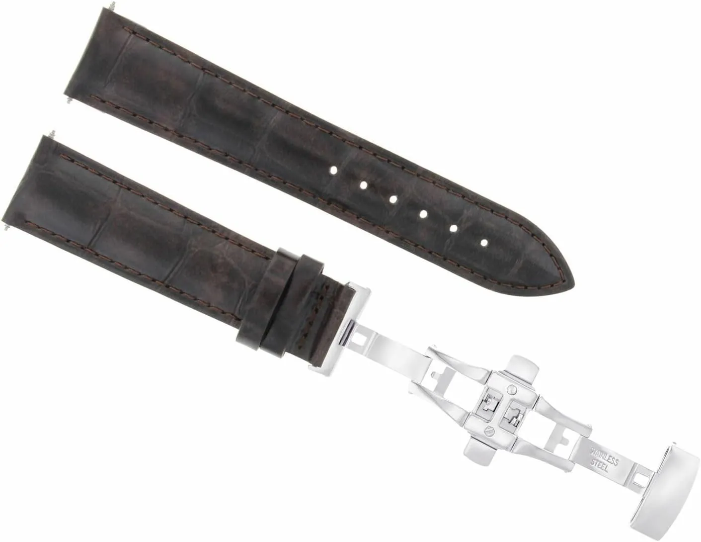 Ewatchparts 24mm Leather Watch Band Strap Clasp Compatible With Raymond Weil Tango 4881 Watch Dark Brown