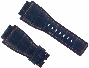 Ewatchparts 24mm Leather Watch Band Strap Compatible With Bell & Ross BR-01-03 Watch Blue With With Red Stitching